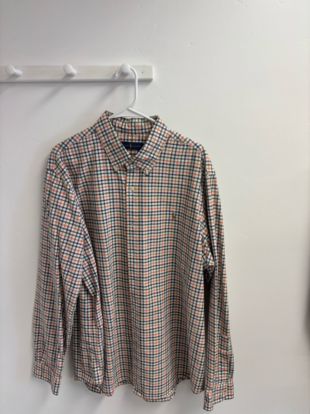 RALPH LAUREN SHIRT BUTTON DOWN MEN SIZE XXL BLUE GREEN ORANGE PLAID LONG SLEEVES
